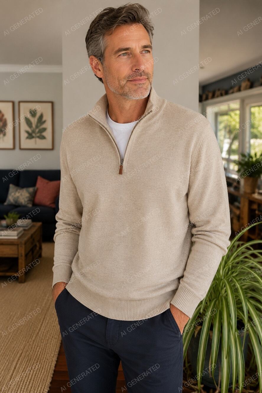 Bachrach 100% Merino‎ Wool Quarter Zip Sweater XL Italian Quiet Luxury Old Money